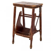 STEP STOOL-RED DISTRESSED WOOD