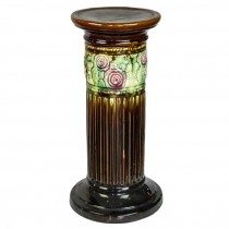 Pedestal- Small Brown W/A Band of Pink Flowers & Leaves