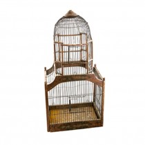 BIRDCAGE-2 Tier Natrual Wood W/Floral Painting