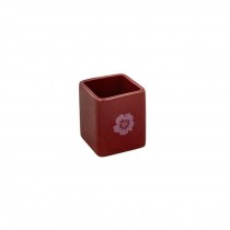 PLANTER-Small Red Ceramic Square W/White Flower on Front