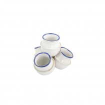 PLANTER-(4) Cream Pots W/Blue Ring Stacked