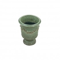 PLANTER-Green Ceramic Urn W/Laurel Swags on Sides