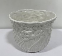 PLANTER-White Ceramic W/Floral Relief Design