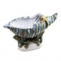 PLANTER-Blue & Green Conch Shell Resting Frogs