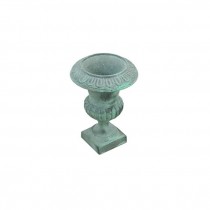 URN-Small Green Metal W/Detail on Edge & Square Base