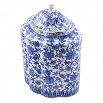 JAR- W/Lid-Blue & White Oriental Floral Design