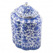 JAR- W/Lid-Blue & White Oriental Floral Design