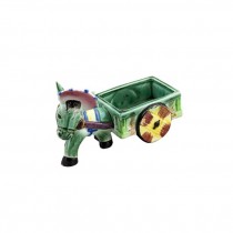 Planter-Vintage/Small Glass/Green Donkey Pulling Cart