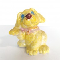 FIGURINE-Small Ceramic Yellow Dog W/Blue Eyes