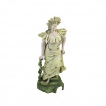 FIGURINE-19th Century Woman in Pale Yellow Dress & Ruffle Hat