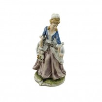 FIGURINE-Porcelaine Maid W/Blue Jacket & Pink Skirt