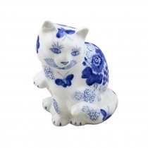 Figurine-Cat Blue/White