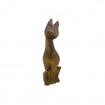 FIGURINE-Wooden Cat Sitting Tall-Head W/RAF Tilt