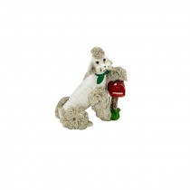 FIGURINE-White Poodle W/Paw on Red Mailbox