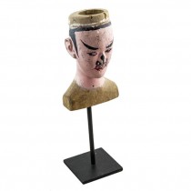 BUST-Wooden Asian Man-Hand Painted/On Black Metal Stand