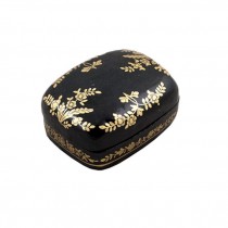 BOX-W/Lid-Black Background W/Hand Painted Gold Floral Pattern