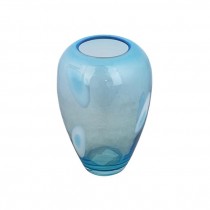 VASE-Large Transparent Turquoise Glass W/White Circles W/Turquise Center