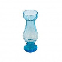 VASE-Transparent Turquoise Glass/Cupped Neck W/Pedestal Base