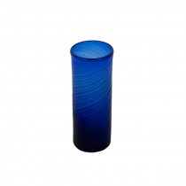 VASE-Dark Blue Blown Glass/Cylinder Shape W/Diagnal Lines