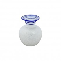 VASE-White Artisan Glass W/Navy Accent @ Neck