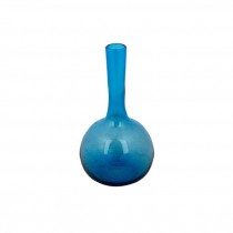 VASE-Turquoise Transparent Glass-W/Long Narrow Neck & Round Body