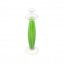 VASE-Tall Green Glass W/White Vertical Stripes