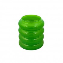 VASE-Fat Round Green Glass W/Thick Vertical Ribs