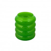 VASE-Fat Round Green Glass W/Thick Vertical Ribs