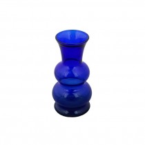 VASE-Navy Blue Glass/Double Circle Stacked Body W/Fluted Rim