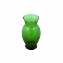 VASE-Transparent Green Glass W/Wide Fluted Top