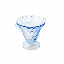 VASE-Translucent Blue Glass Dish W/Tab Side Handles & Pressed Leaves