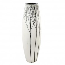 VASE-Tall White Vase W/Black Branch Design