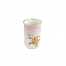 VASE-Cream Color W/Earthtone Colored Floral & Accents of Pink