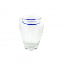 VASE-Clear Glass Urn W/Inverted Navy Rim