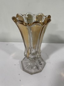 VASE-Clear Glass W/Gold Fluted Edge