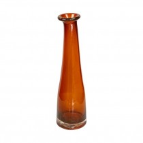 VASE-Amber Glass W/Long Narrow Neck & Fluted Top