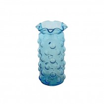 VASE-Blue Bubble Glass W/Ruffled Edge