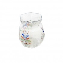 VASE- Clear Glass W/Red & Blue Painted Flowers