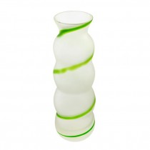 VASE-Frosted Glass W/Green Stripe