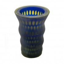 VASE-Translucent Blue Glass W/Yellow Accents