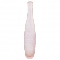 VASE-Tall Narrow Pink Frosted Glass W/Waves