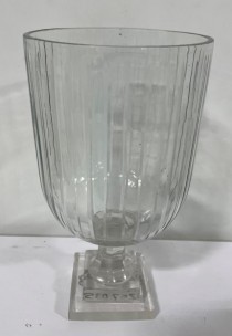 VASE-Clear Cut Ribbed Glass W/Pedestal Base