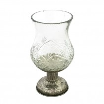 VASE-Urn Shaped/Body Clear Etched Glass/Silver Embossed Base