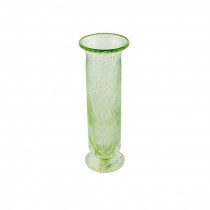 VASE-Clear Green Blown Glass W/Lip & Pedestal Base