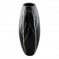 VASE-Tall Black W/White Branches