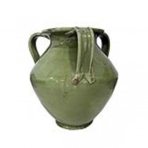 VASE-GREEN CERAMIC-DISTRESSED-