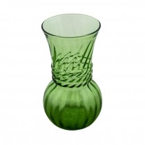 VASE-Green Glass W/Round Base & Ribbed Middle