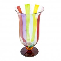 VASE-14"GLASS -Striped Colors W/Pedestal Base