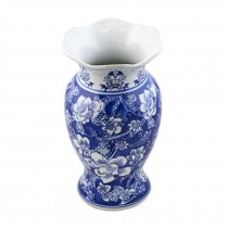 VASE- Blue & Whit Oriental Ceramic W/Fluted Edge
