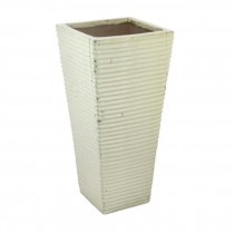 VASE-Square Beige Horizontal Ribbed